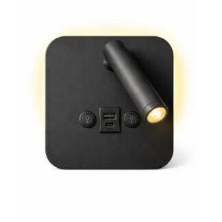 Arandela Cabeceira Cama Led Carregador Usb-c Moderna Bivolt Bivolt Preto - Quadrado